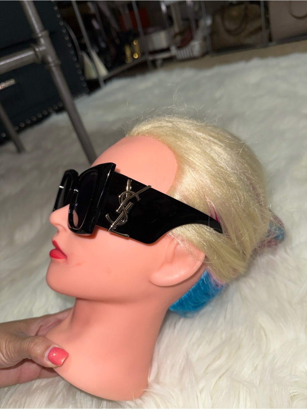 Saint Laurent Black Oversized Square Sunglasses with Gold YSL Emblem - Picture 3 of 4